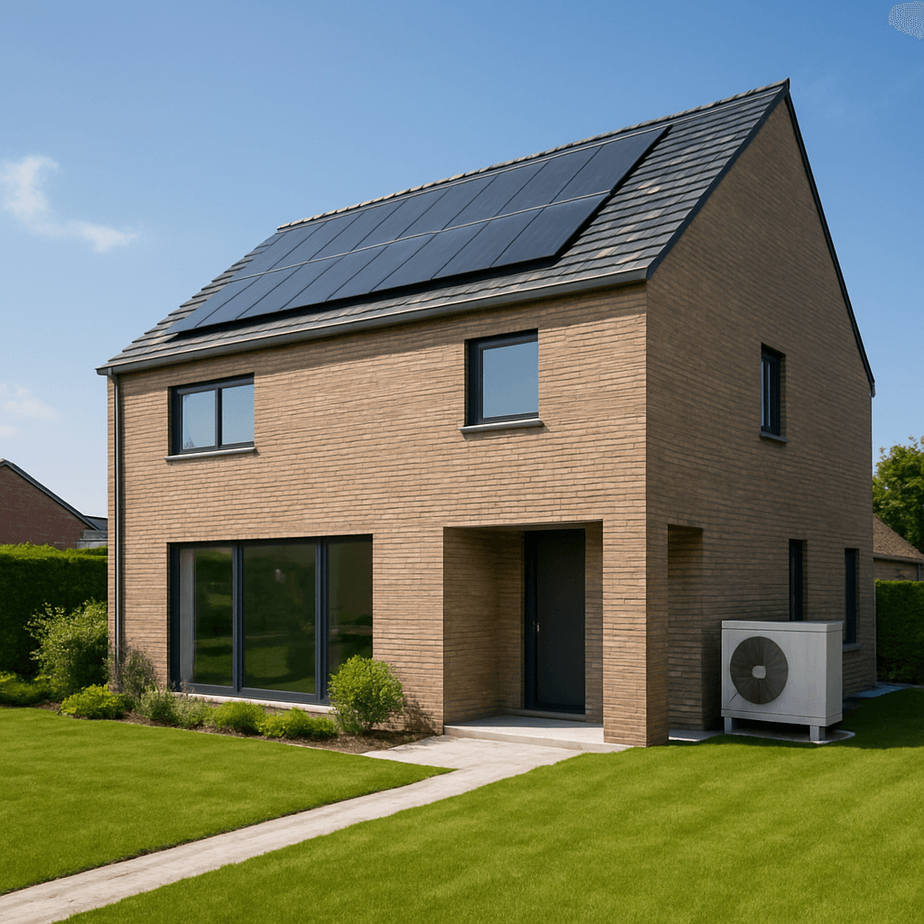Maison moderne en Flandre équipée de panneaux solaires et d'une pompe à chaleur
