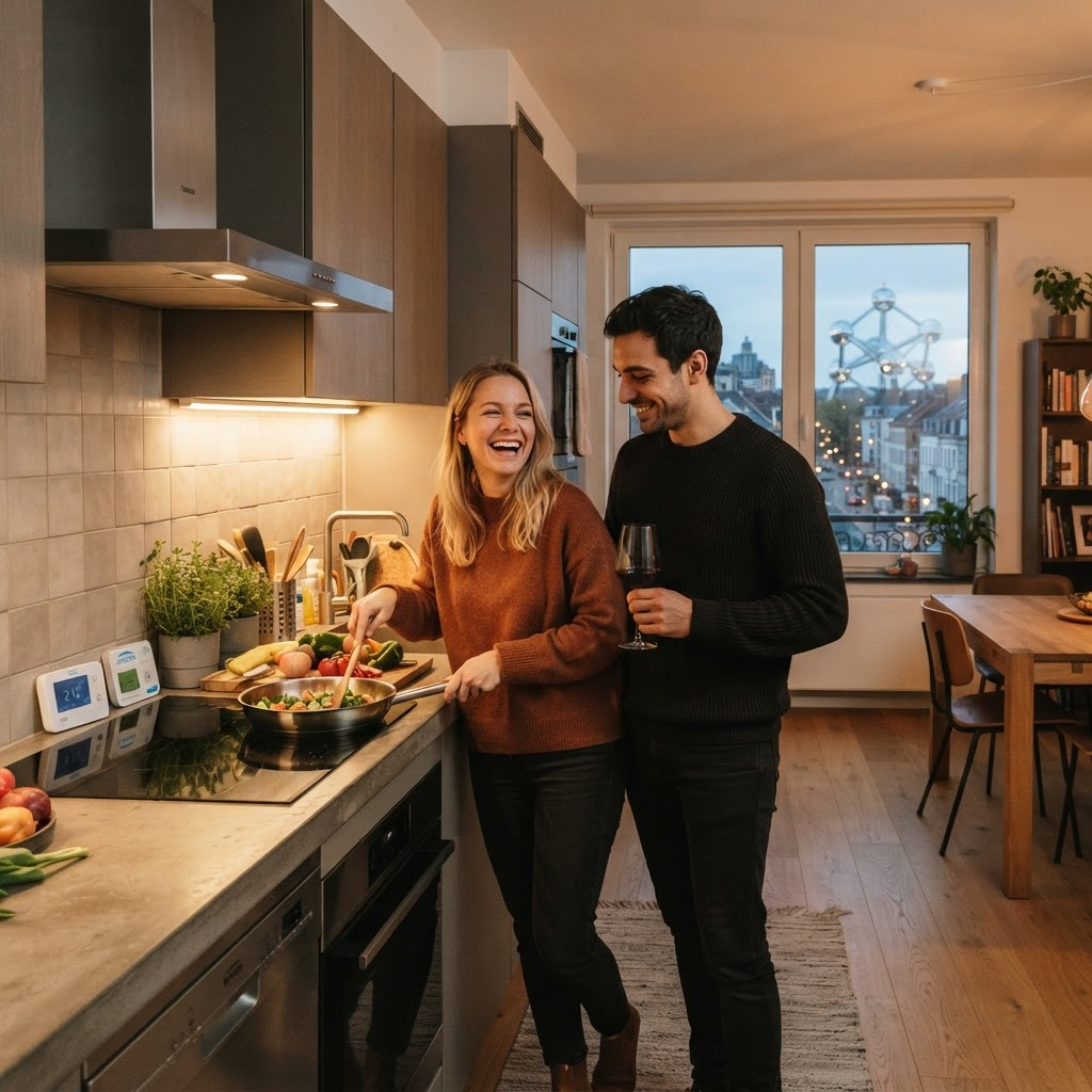 Couple dans cuisine moderne